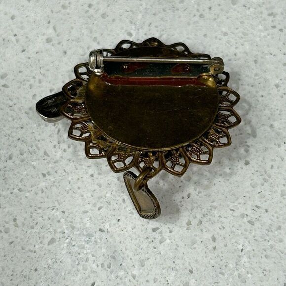 Vintage Horse Rodeo Theme Brooch Pin Silver & Gold-tone 3D Heart Charm - Picture 6 of 9